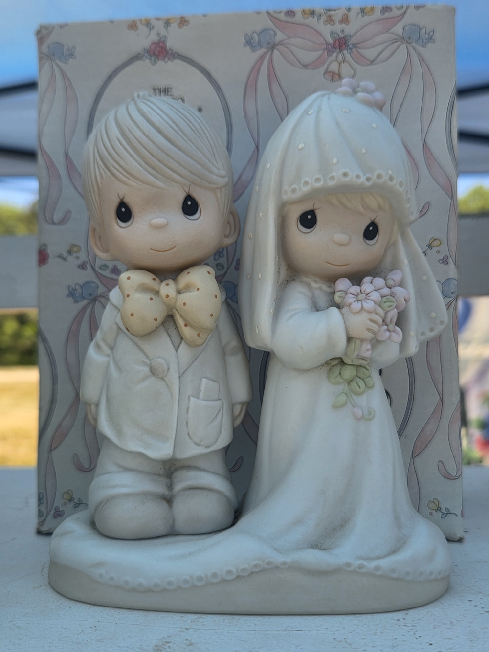 Precious Moments Bride and Groom Figurine - White with Pastel Accents